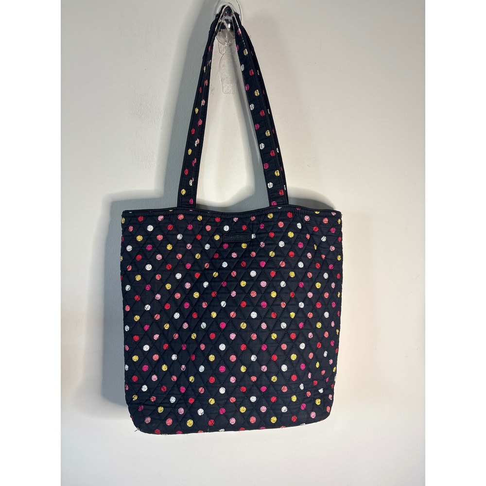 Vera‎ Bradley Quilted Cotton Tote Bag Black Polka Dot Floral Lining Vera Tote